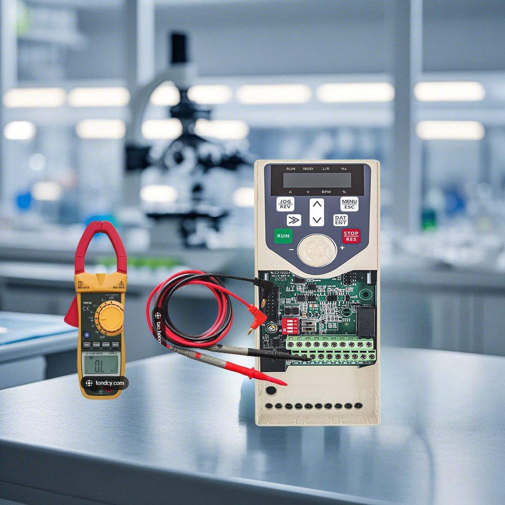 "Pictures showing the overcurrent condition of the inverter, showing the appearance of the device, possible current indication and related components, to help understand the overcurrent phenomenon."